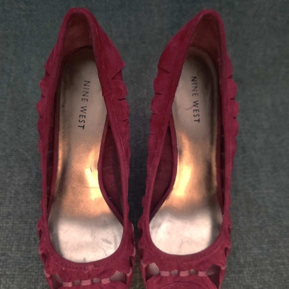 Nine West Red Suede Open Toe Pumps - Picture 5 of 12